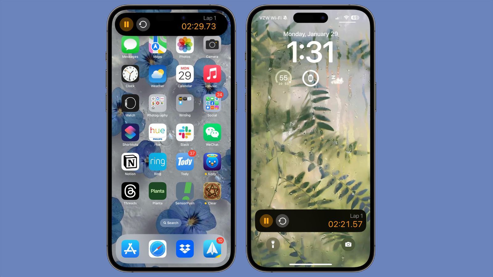An active Stopwatch can be viewed in the Dynamic Island and the Lock Screen in iOS 17.4. Image credit-MacRumors - The iOS stopwatch gets Live Activities support in iOS 17.4