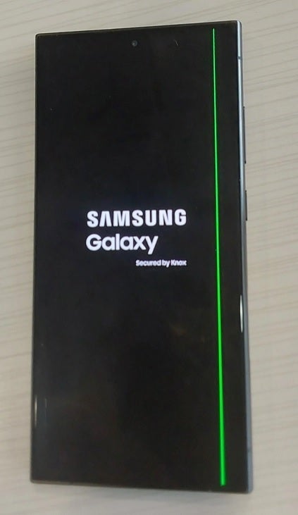 Galaxy S24 Ultra with the vertical green line defect - Galaxy S24 Ultra users are complaining about a thin green line appearing on the screen