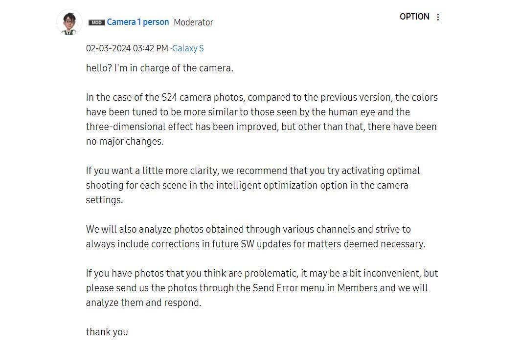 Samsung's response to Galaxy S24 camera complaints explains why some think of it as a downgrade