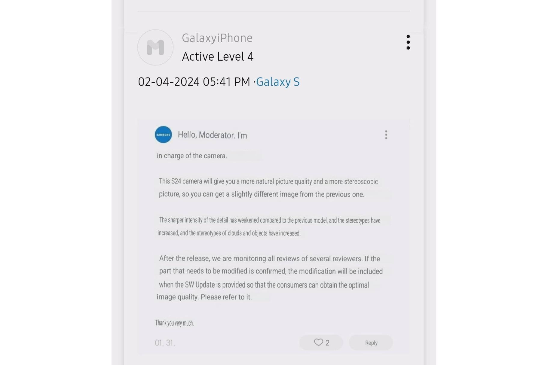 Samsung's response to Galaxy S24 camera complaints explains why some think of it as a downgrade