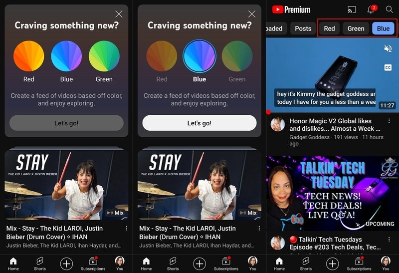 YouTube is testing color-based content filtering for your recommendations
