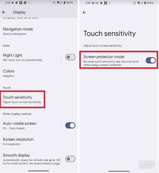 La nouvelle fonctionnalité tactile adaptative pourrait avoir une bascule située dans le nouveau sous-menu Sensibilité tactile - La prochaine fonctionnalité Pixel ajuste automatiquement la sensibilité de l'écran en fonction de la météo.