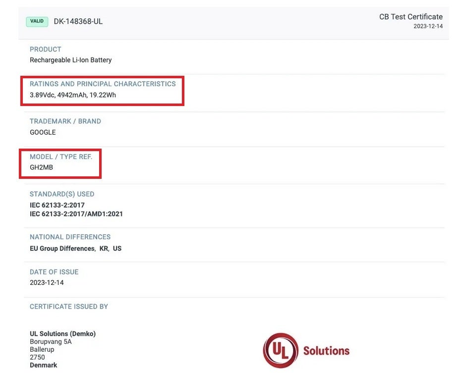 UL Demko certification reveals that an upcoming Pixel model will sport a 4942mAh battery - Certification revealing battery rating for unknown Pixel model could be good news or bad news