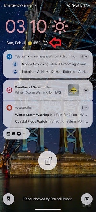 The Weather lock screen will show you any upcoming alarm or whether Do Not Disturb is enabled - Check out some of the upcoming features coming to eligible Pixel models next month