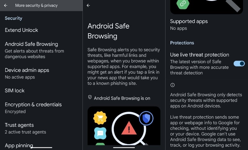 Google lançando um "Navegação segura no Android" recurso para aplicativos em dispositivos Galaxy e Pixel