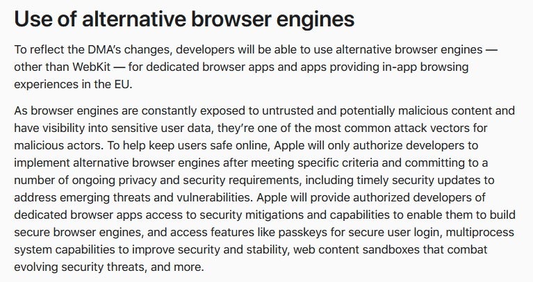 Apple's new support page explains how iOS will allow the use of alternative browser engines in the EU - It's not a bug! Apple is compelled to remove Home Screen web apps from iOS in the EU due to the DMA
