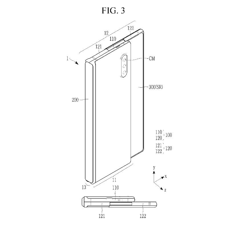 Illustration du téléphone hybride issu du brevet Dual Display de Samsung - Le téléphone Samsung hybride pliable et enroulable prend vie dans une illustration de maquette