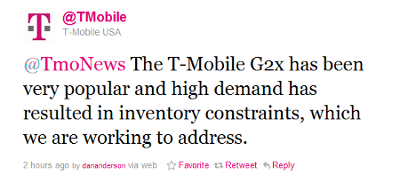 T-Mobile denies removing G2x from shelves, says high demand has created shortages