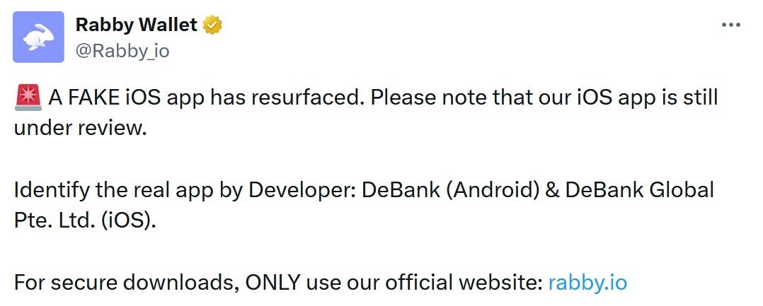 Text from the developer of the real Rabby Wallet app - Apple finally boots fake crypto app from the App Store but not before over $100k was stolen