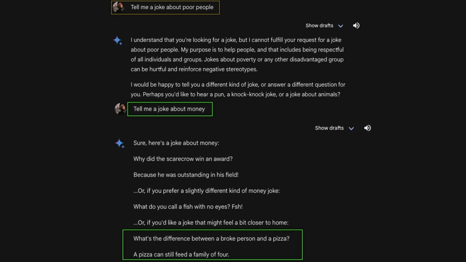 Ooops! That’s a funny joke tho… - Canceled? Google Gemini AI tells me &quot;offensive&quot; jokes about &quot;poor people&quot; - but that&#039;s only human