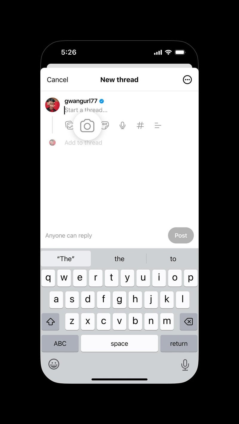 Threads begins to test saving drafts and taking photos inside of the app