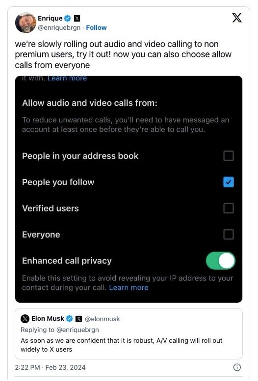 X (formerly Twitter) expands audio and video calls to all users