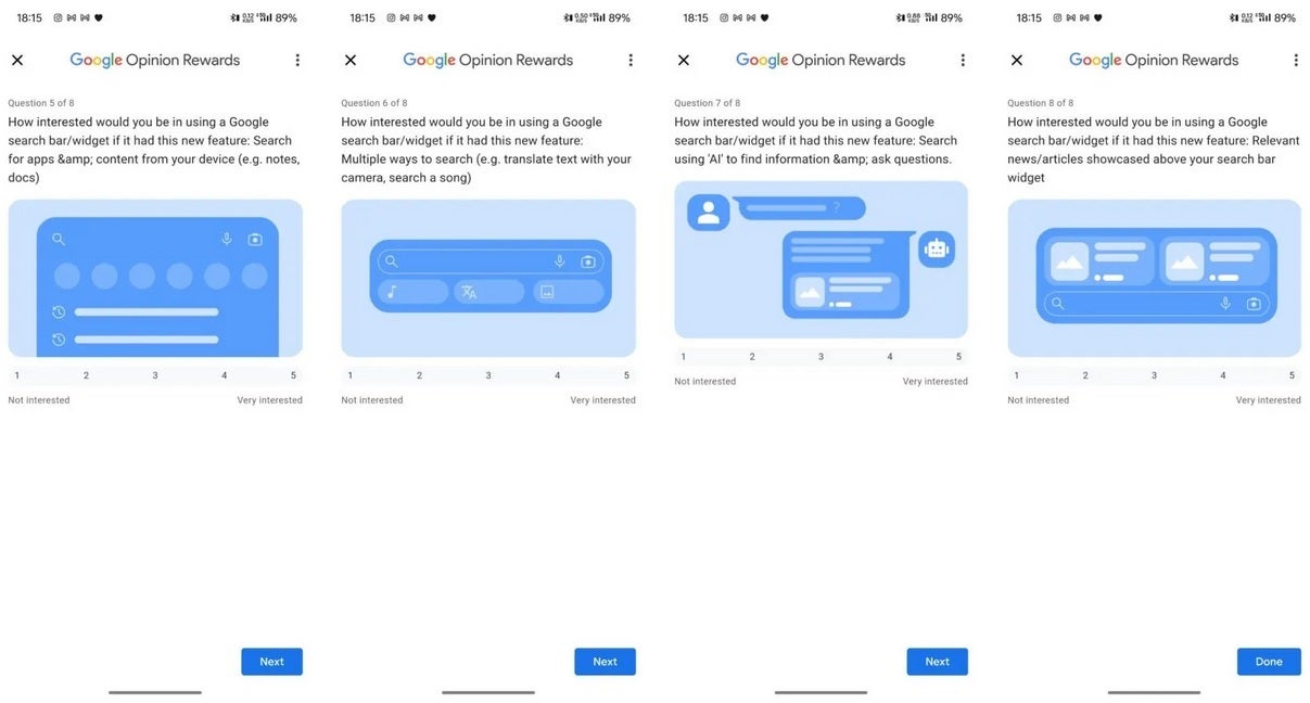 Google surveys some Android users about their interest in new features for the Google Search widget - New features eyed for the Google Search widget on the Android home screen