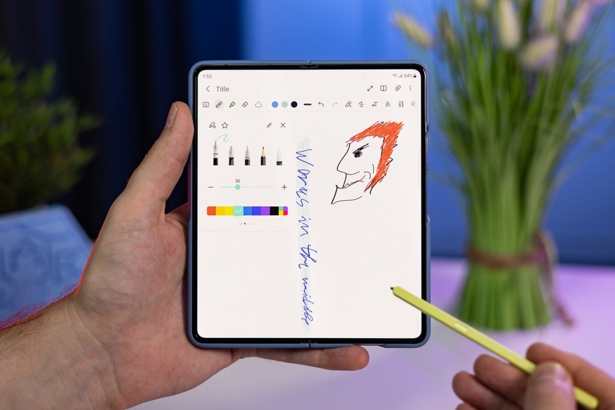 Last year's Galaxy Z Fold 5 (pictured here) doesn't come with an integrated stylus mechanism. - Samsung could be working on a Galaxy Z Fold 6 Ultra super-flagship instead of a Fold FE