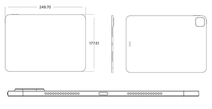 Desenho CAD do iPad Pro de 11 polegadas (2024) – desenhos CAD revelam um design familiar, mas mais fino, para tablets iPad Pro 2024