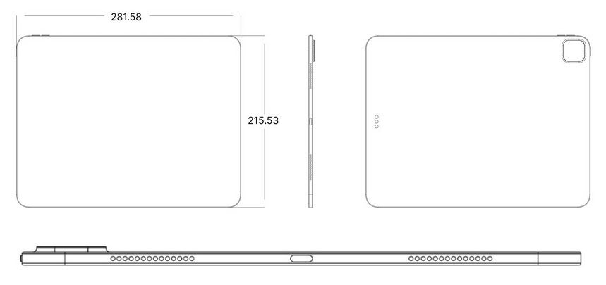 Desenho CAD do iPad Pro de 13 polegadas (2024) – desenhos CAD revelam um design familiar, mas mais fino, para tablets iPad Pro 2024
