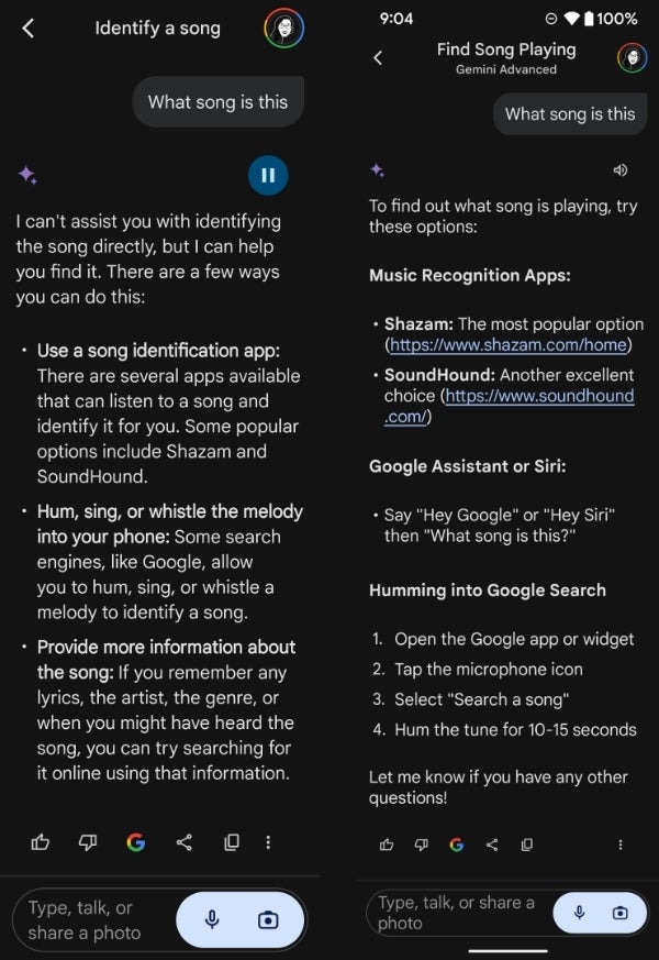Google Gemini on Android can't identify currently playing songs like the Assistant does