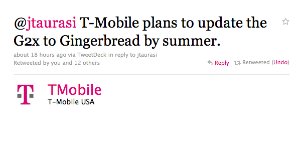 T-Mobile promises Gingerbread for G2x by summer
