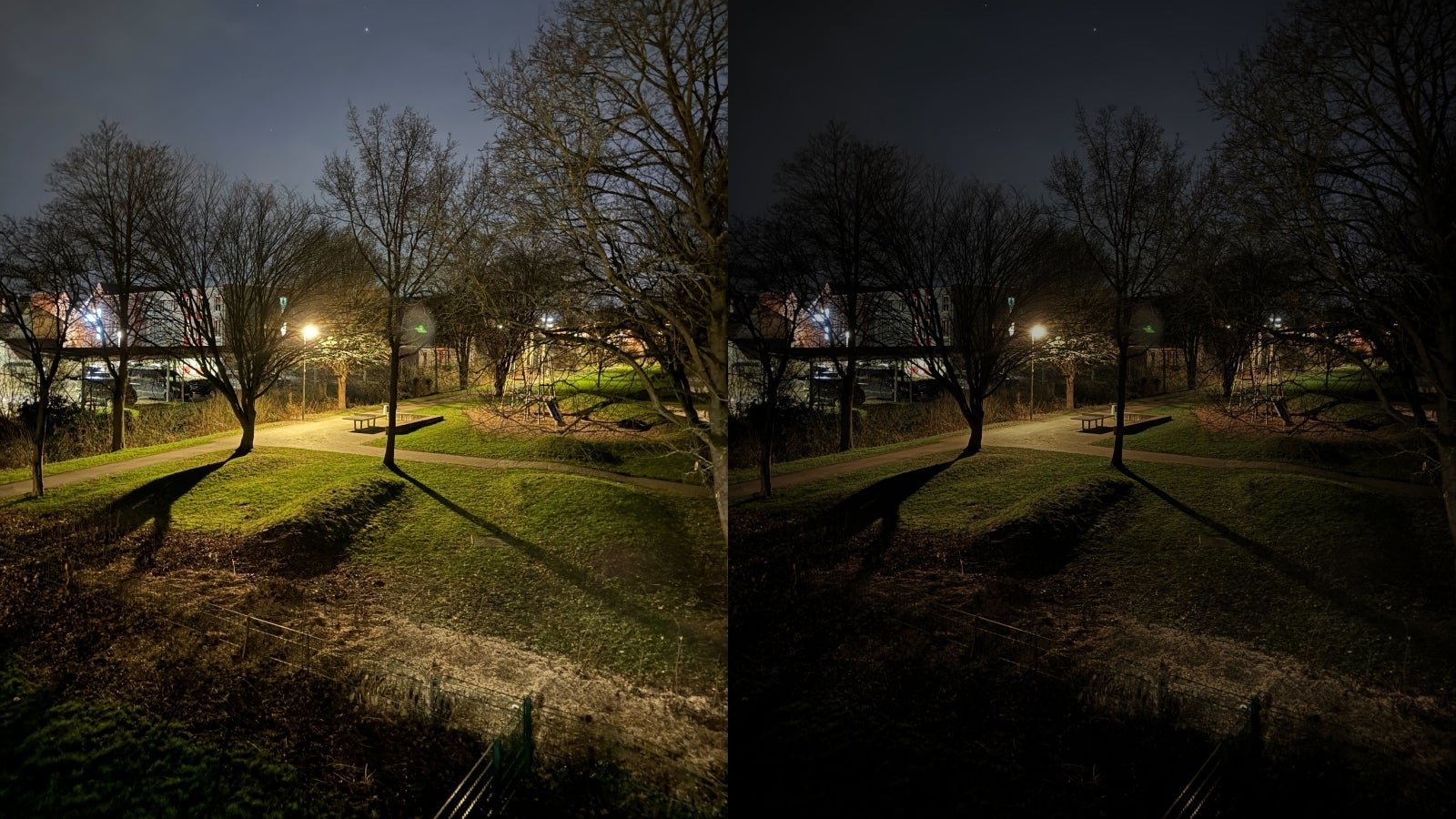 A classic example of iPhone brightening up Night mode photos too much (left). On the right, edited as follows - Exposure, Brilliance, and Brightness set to -50, Saturation set to -25, Vignette set to +15. - These new iPhone camera tricks will change the way you take photos and videos forever!