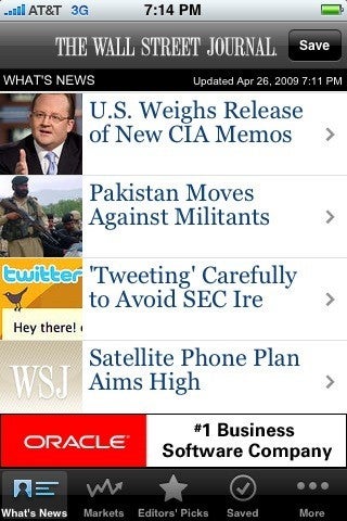 Wall Street Journal app brings business and market news to Android handsets