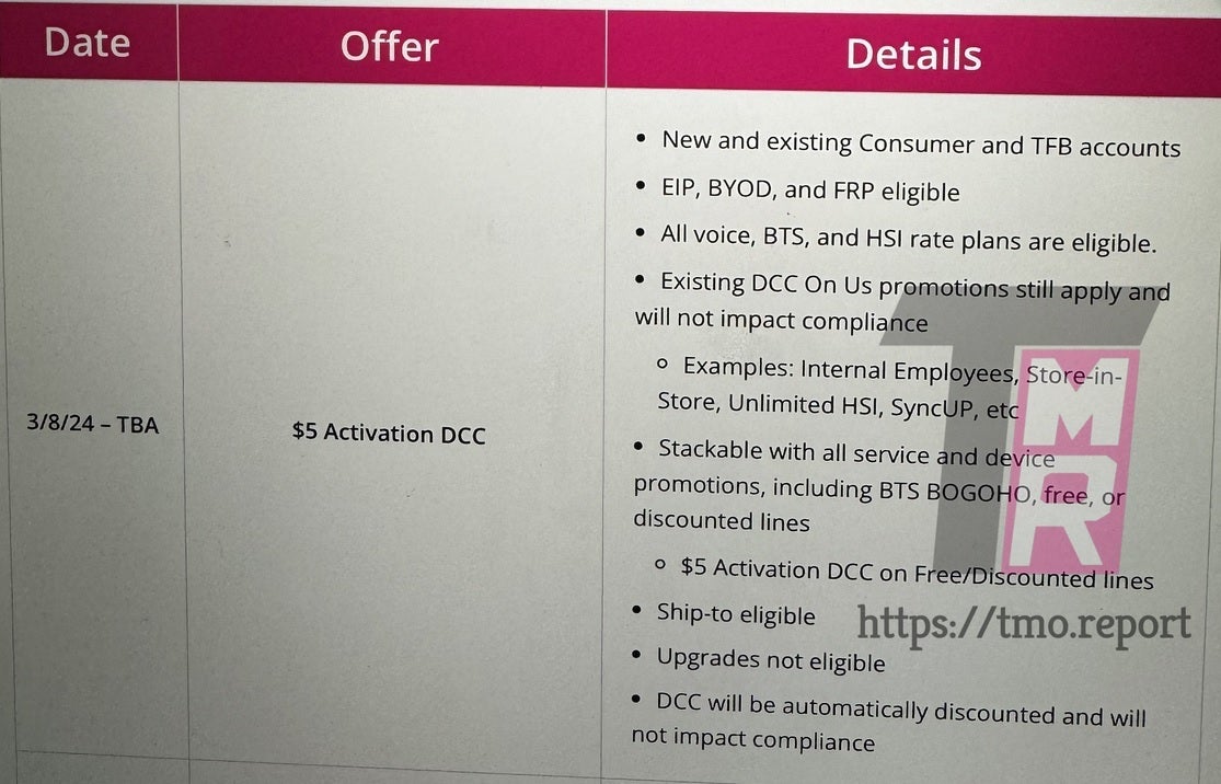 Leaked internal T-Mobile document reveals that the Device Connection Charge has been cut to $5 for a limited time starting today - Leaked internal T-Mobile document reveals limited-time cut in activation fee starting today