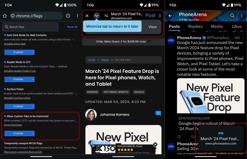 Em breve, o Chrome para Android ajudará você a realizar multitarefas com links da web PiP em aplicativos