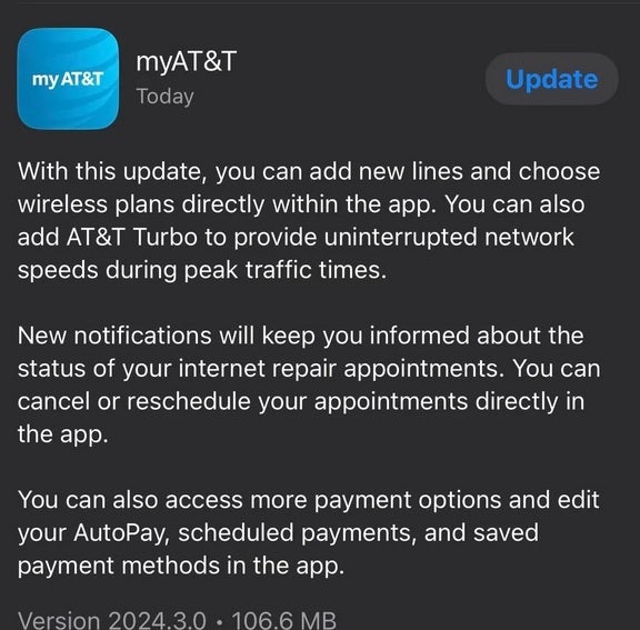 AT&T updates the iOS myAT&T app - AT&T "Turbo" feature on iOS app gives subscribers access to congested data network for a fee (UPDATE)