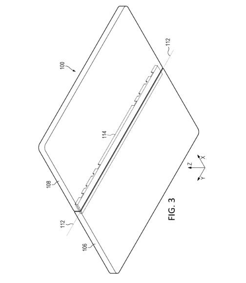 Illustration from Microsoft&#039;s patent application - Microsoft patent application suggests a true foldable phone is coming with a thin form factor, more