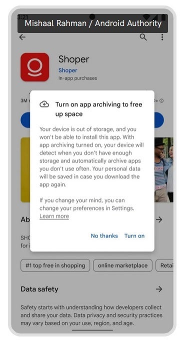 With Android 15, if you run out of storage, you will receive this message - Cool feature on Android 15 will open up space when you need it without deleting an app
