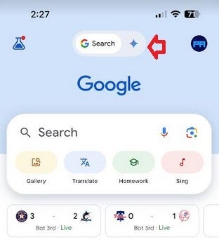 Arrow points to the Gemini tab on the Google app for iOS - Apple in talks to license Google's Gemini AI to improve Siri, add new iOS features