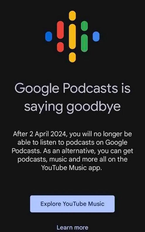 Google Podcast&#039;s last day is April 2nd - Google Podcasts app closes Tuesday; Google recommends that users migrate to this app