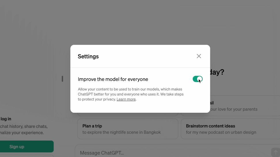 You can opt-out of training the AI model - AI on the rise - ChatGPT is now free for all, no account required