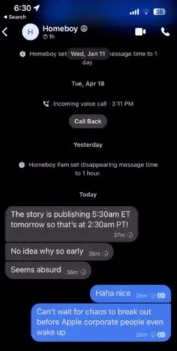 A screenshot showing a text written by former Apple software engineer Aude - Suit explains why Apple engineer texted leaks to the media including the WSJ