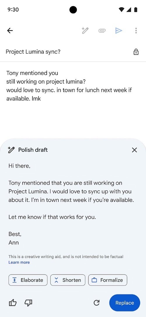 Google introduces voice prompting and polishing for Gmail's &quot;Help Me Write&quot; feature in Workspace