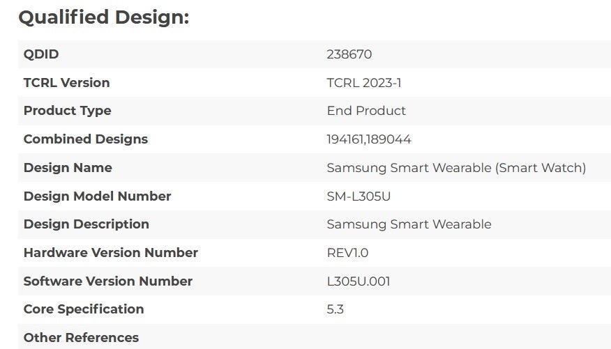 Data listed on the Bluetooth website for the Galaxy Watch 7 - Galaxy Watch 7 could be first Samsung device to use this kind of chipset