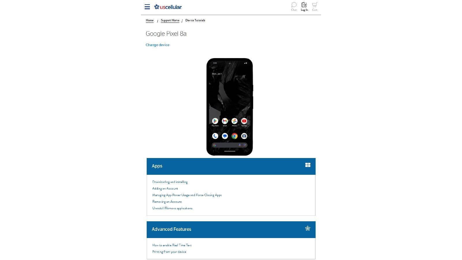 Pixel 8a's image posted by UScellular - Pixel 8a shows up early on US carrier's website