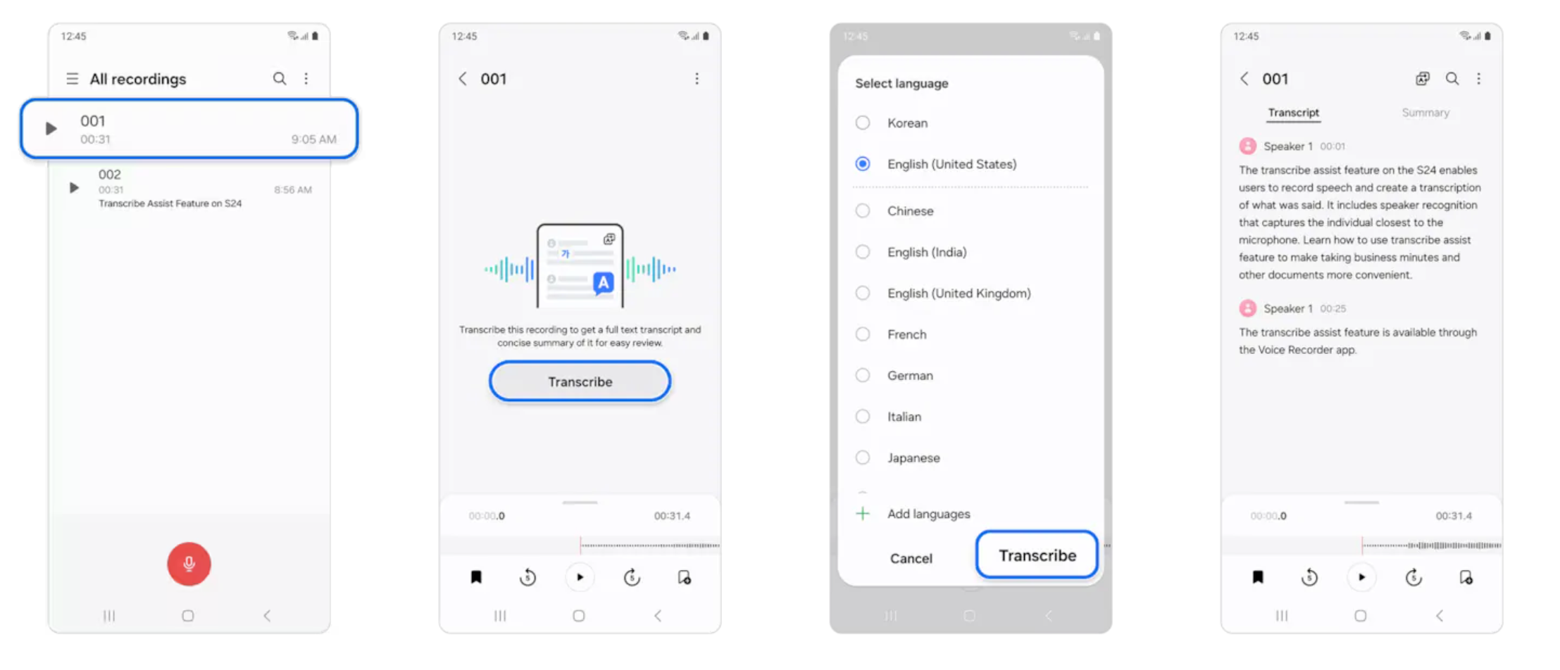Access the Transcribe Assist feature directly within the Voice Recorder app (Image Credit–Samsung) - Galaxy AI: Everything you need to know about Samsung's new AI system