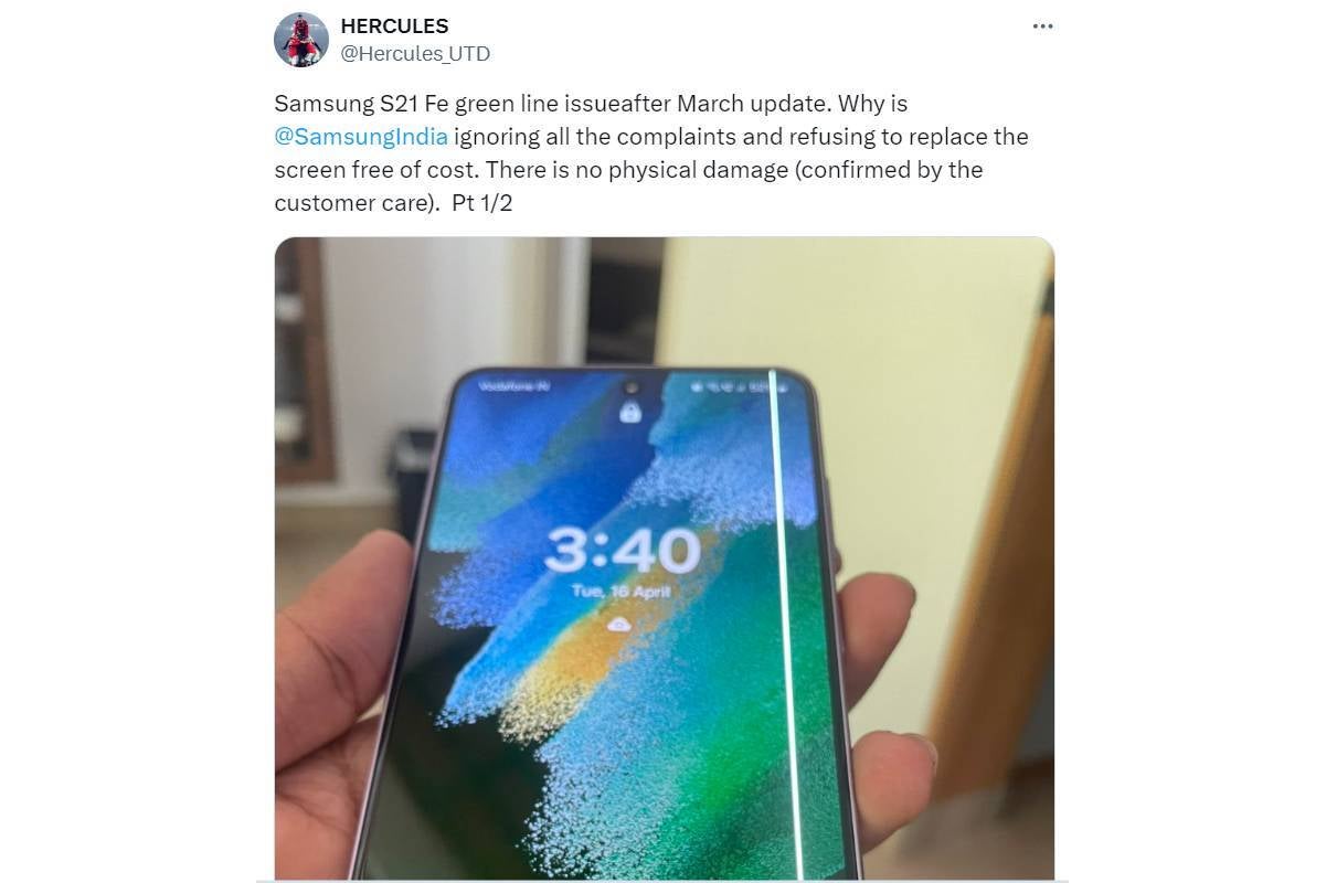 Users are shocked that Samsung wants payment to fix the green display line problem caused by the update