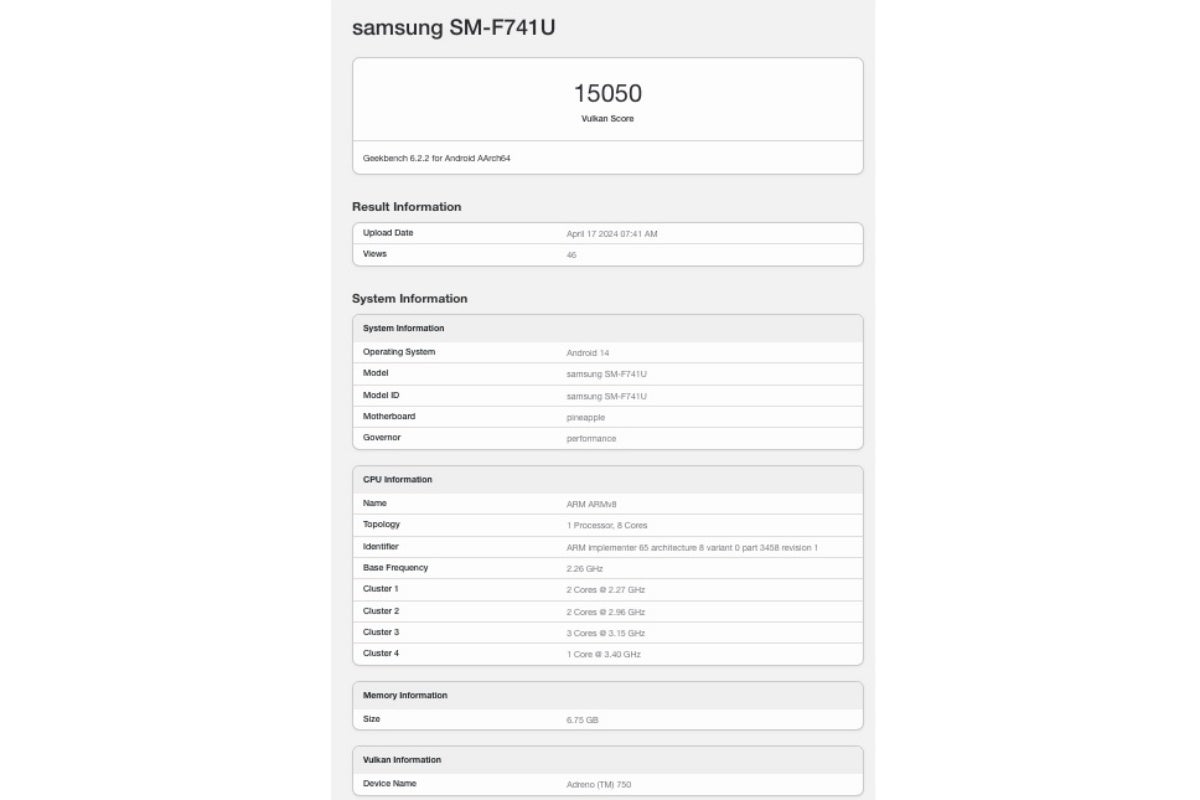 A first benchmark reveals the main specifications of the Samsung Galaxy Z Flip 6
