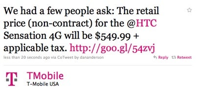 HTC Sensation 4G retail price set at $549.99, beats Galaxy S II by $150