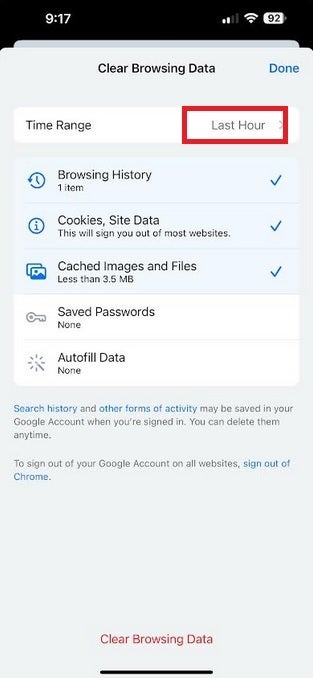 Currently, Chrome users on iOS cannot erase their browsing history over less than 1 hour - Chrome for Android&#039;s Quick Delete feature is heading to iOS