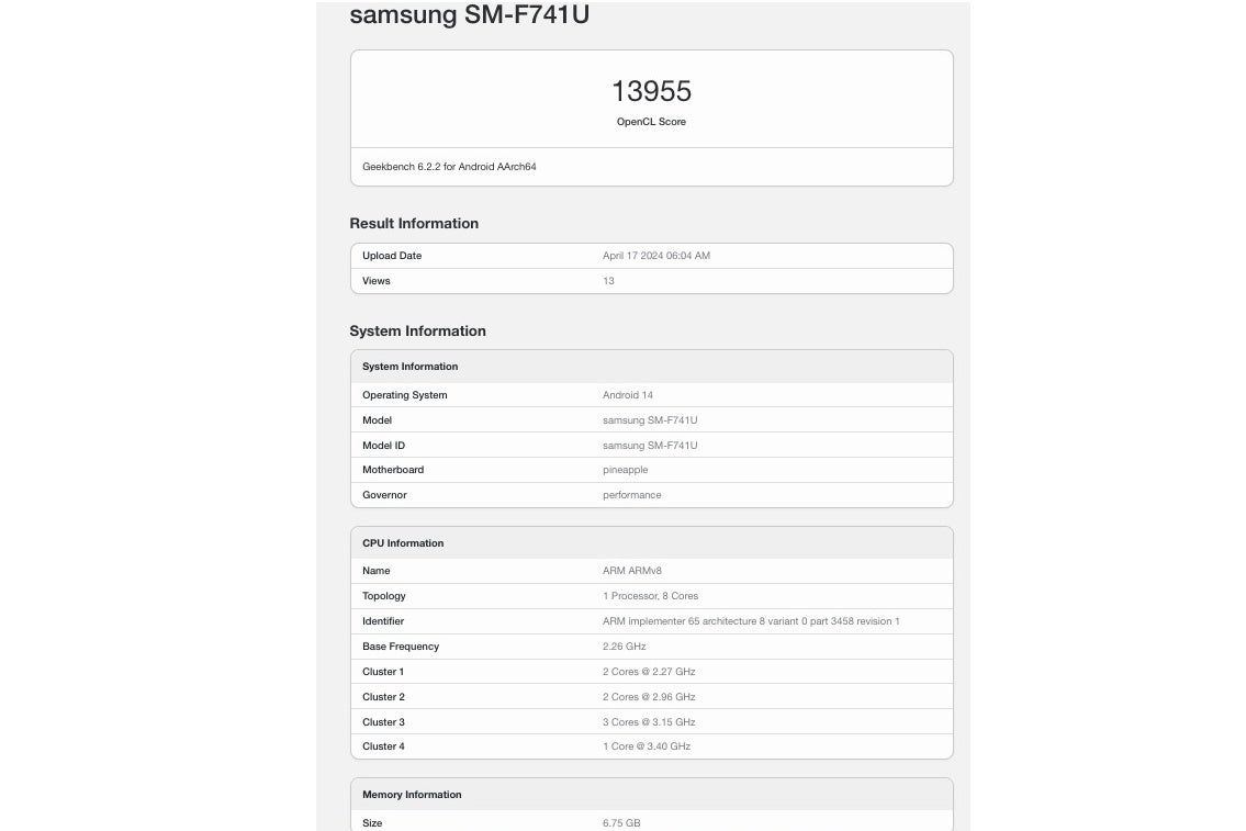 This slightly older pre-release Galaxy Z Flip 6 unit features a Snapdragon 8 Gen 3 processor and just 8GB RAM. - Wild Samsung Galaxy Z Flip 6 prototype appears with Snapdragon 8 Gen 2 and 12GB RAM