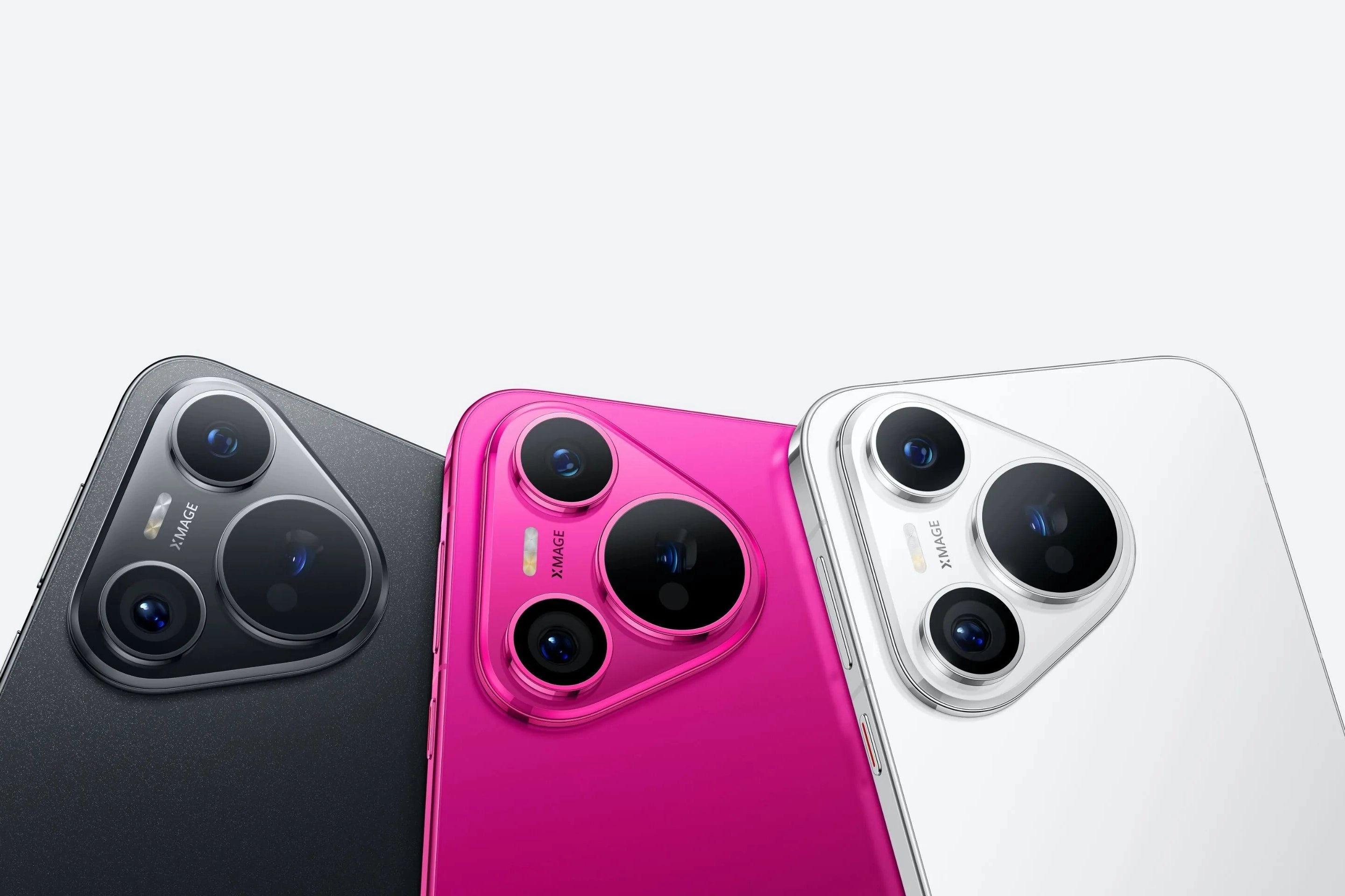O Pura 70 em preto, rosa e branco (Crédito da imagem – Huawei) - A série Pura 70 centrada na câmera da Huawei torna-se global