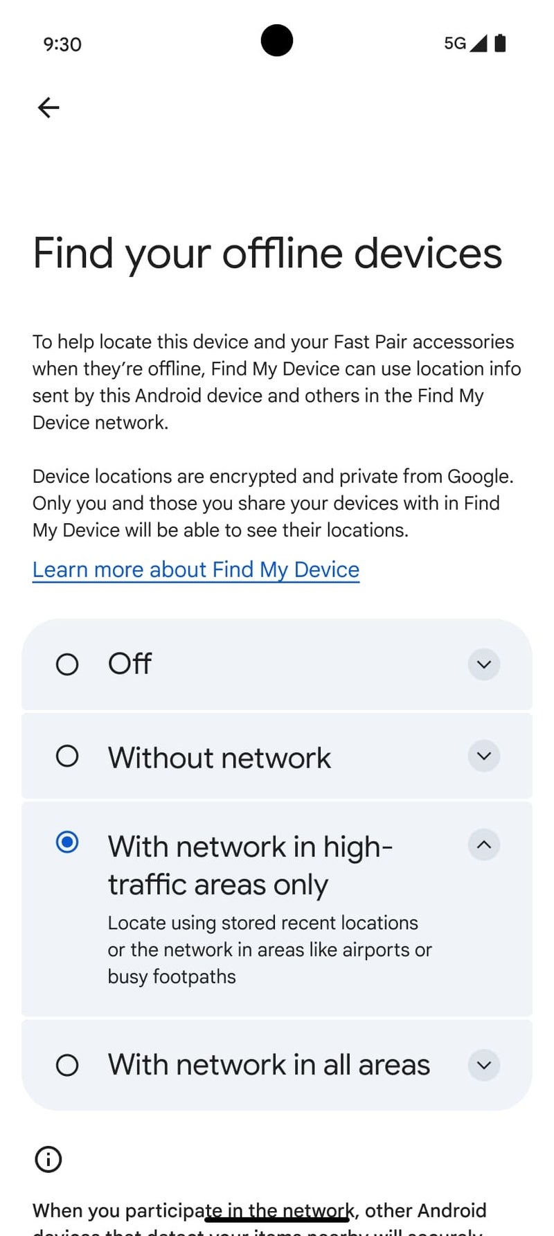 Find My Device network settings 2