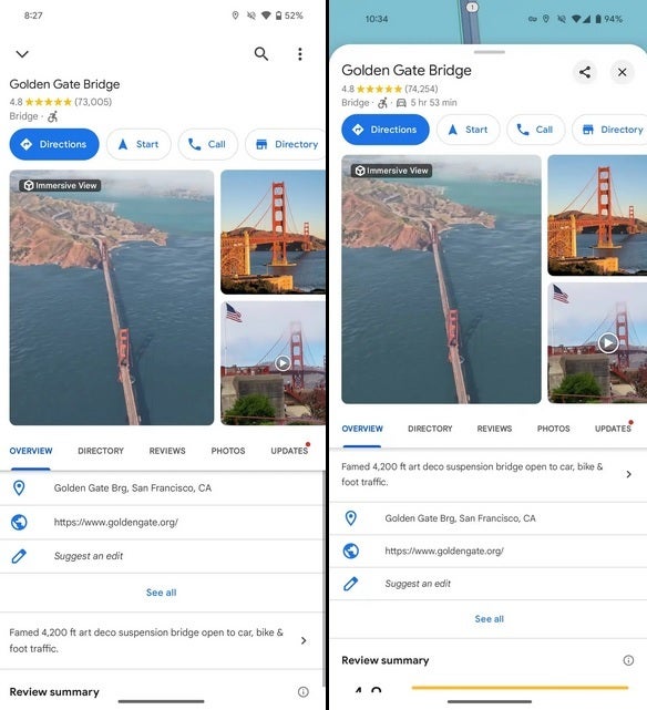 Current Google Maps UI on left, redesigned UI on the right - A redesigned version of Google Maps, first seen in February, returns