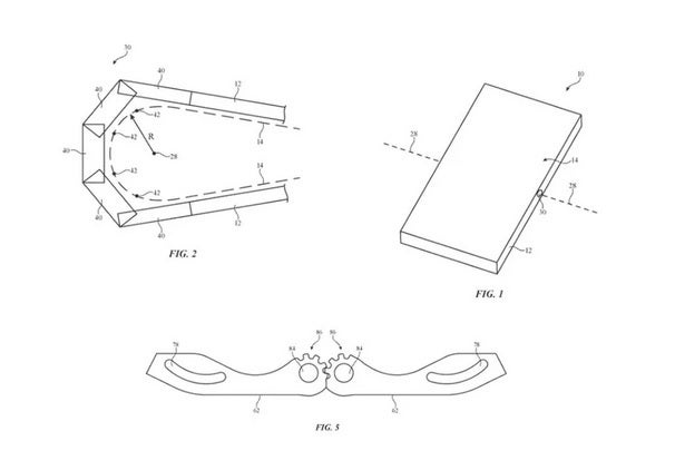 Ilustrações do pedido de patente da Apple para uma dobradiça Flip do iPhone. Crédito da imagem-USPTO – Pedido de patente pode indicar que a Apple está trabalhando em um iPhone dobrável