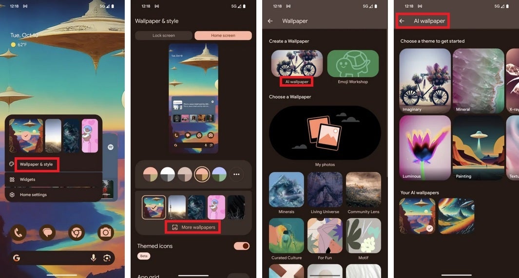 Accessing the Google AI wallpaper generator feature on the Pixel 8a - First update for Pixel 8a gives it an AI feature found on the Pixel 8 flagship line