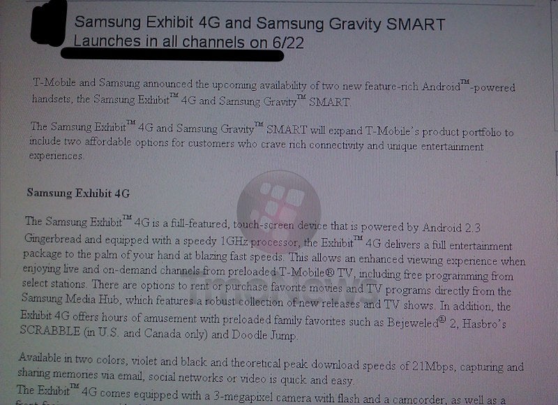 T-Mobile will launch the Samsung Exhibit 4G and the Samsung Gravity SMART on June 22nd - Samsung Exhibit 4G and Samsung Gravity SMART to launch from T-Mobile on June 22nd