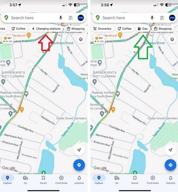 Depending on the type of engine you set Google Maps for, you can have a filter giving you quick Charging or Gas station locations - Google Maps makes it quick and easy to find charging stations for Electric Vehicles