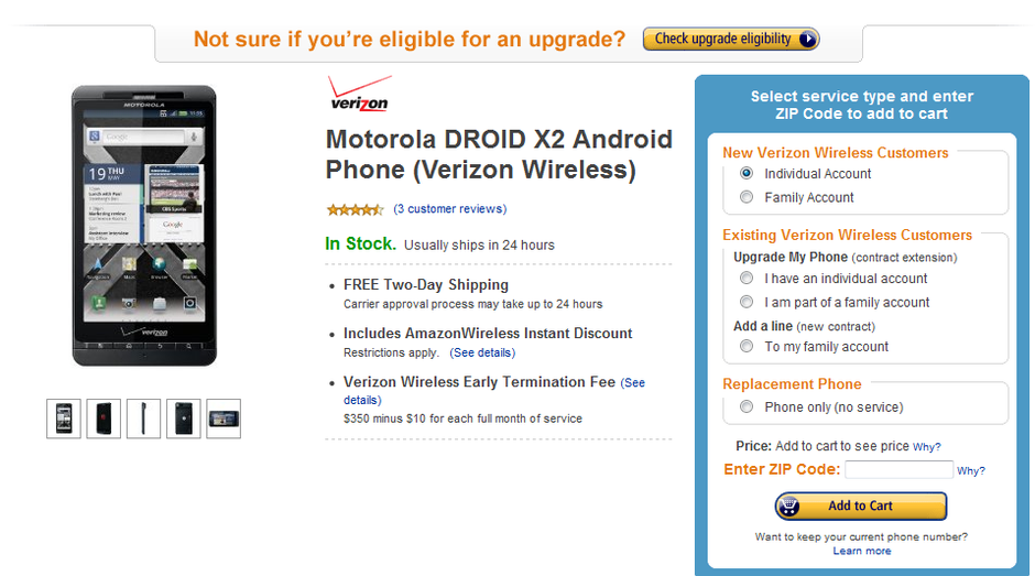 Until June 8th, new Verizon customers can pick up a Motorola DROID X2 for just $99.99 with a 2 year contract from Amazon - Amazon offers great deals on handsets for new Verizon customers